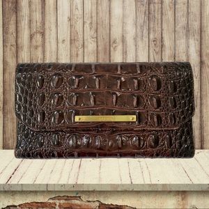 Brahmin Soft Checkbook Wallet Brown Croco Leather